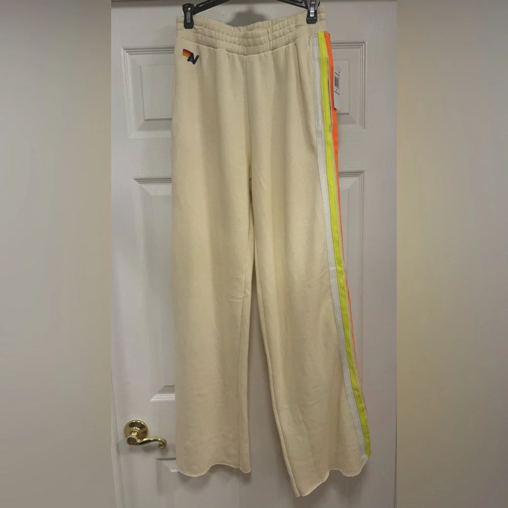 NWTA Aviator Nation Cream Lounge Pants with Neon Stripes- Medium - Picture 2 of 16